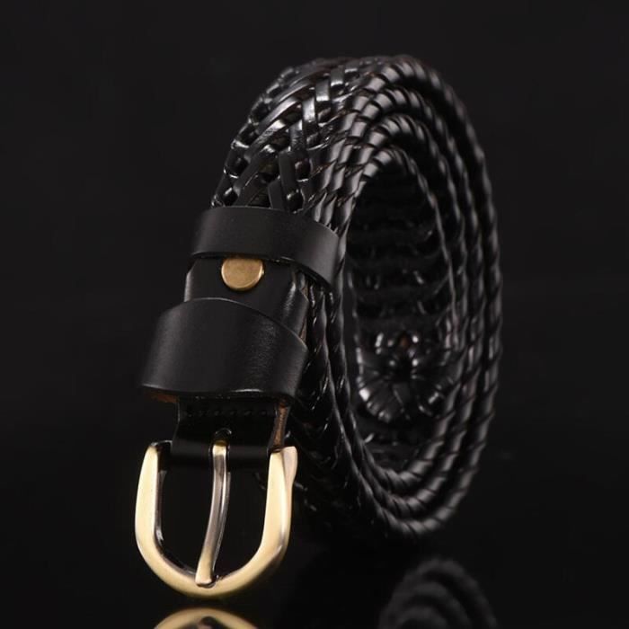 Ceinture Tressée - Luxe - Cuir Véritable - 110 cm - Noir - Pour Femme et Homme