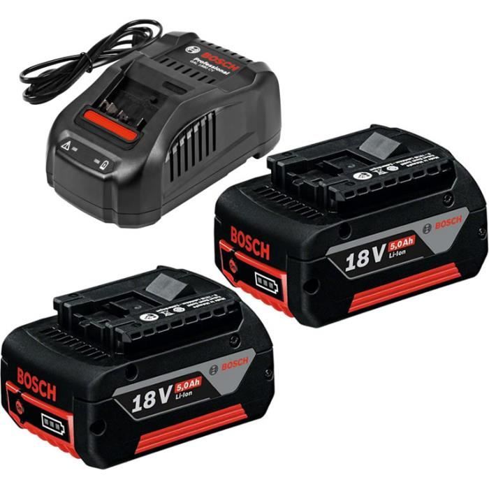 Set 2 batterieS Bosch Professional GBA 18V 5,0Ah + Chargeur GAL 1880 CV -  1600A00B8J - Cdiscount Bricolage