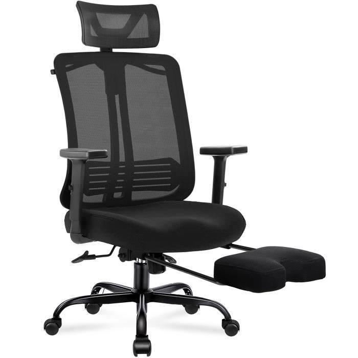 COMHOMA Chaise de gaming ergonomique, chaise de bureau avec accoudoirs réglables, soutien lombaire à ressorts pour grandes et hautes personnes, 150 kg, large assise, noir