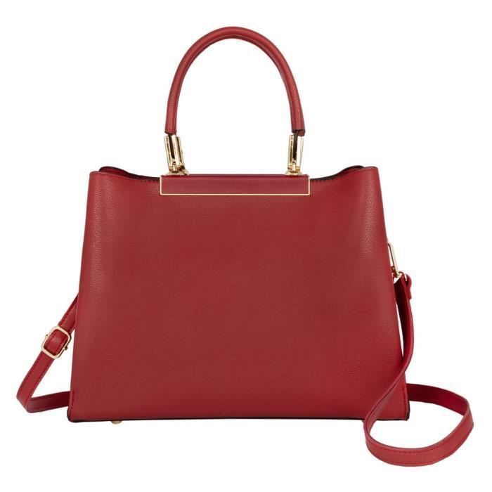 CRAZYCHIC - Sac à Main Femme - Cabas Fourre-Tout Epaule Bandoulière Cuir PU - Compartiments Poches - Ville Elegant Mode - Rouge