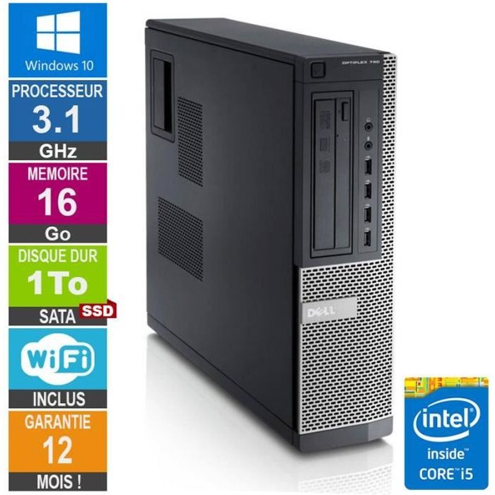 Top achat PC Portable PC Dell Optiplex 790 DT I5-2400 3.10GHz 16Go/1To SSD Wifi W10 pas cher