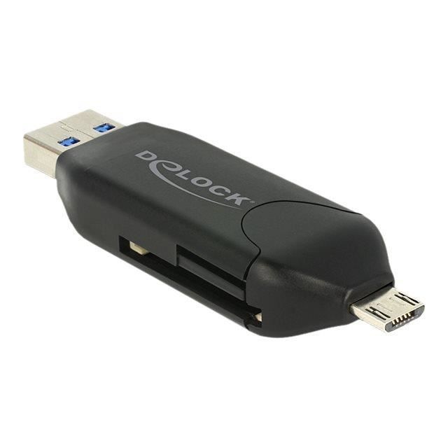 DeLOCK Micro USB OTG Card Reader Plus USB 3.0 A male - Lecteur de carte (MS, MMC, SD, microSD, SDHC, SDXC) - USB 2.0/USB 3.0