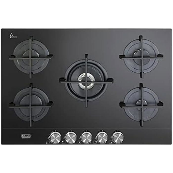 Plan de cuisson à gaz en verre céramique DE'LONGHI NSL575NC 5 brûleurs Poignées en métal brossé