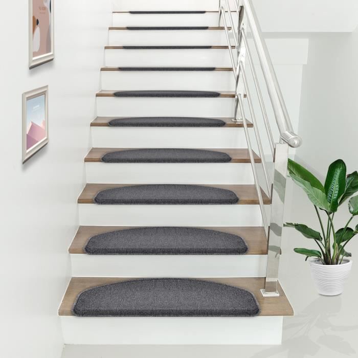 Lot de 15 marchettes descalier semi-circulaires antidérpantes 65 x 24 cm avec bord gris foncé