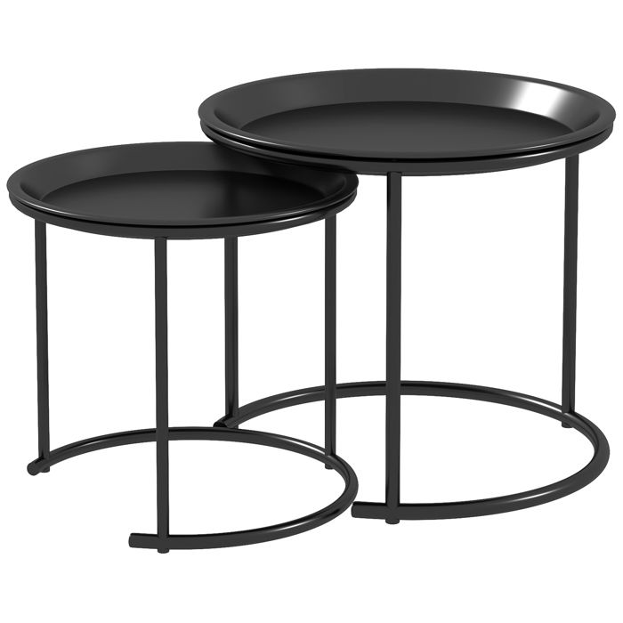 Tables basses gigognes - HOMCOM - lot de 2 rondes cadre acier plateaux amovibles - acier - Ø 43/35cm - noir