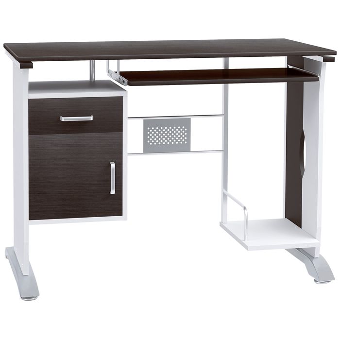 Bureau droit avec tablette coulissante - DESKOU - Blanc - Bois - L 90 x l  54 x H 79 cm - Cdiscount Maison