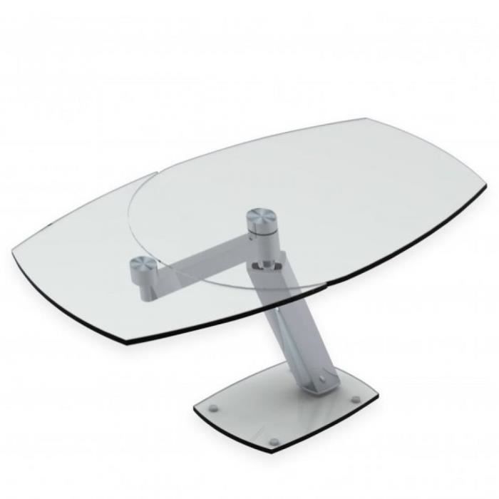 table de repas extensible zarai plateau en verre trempée transparent piétement chrome transparent verre inside75