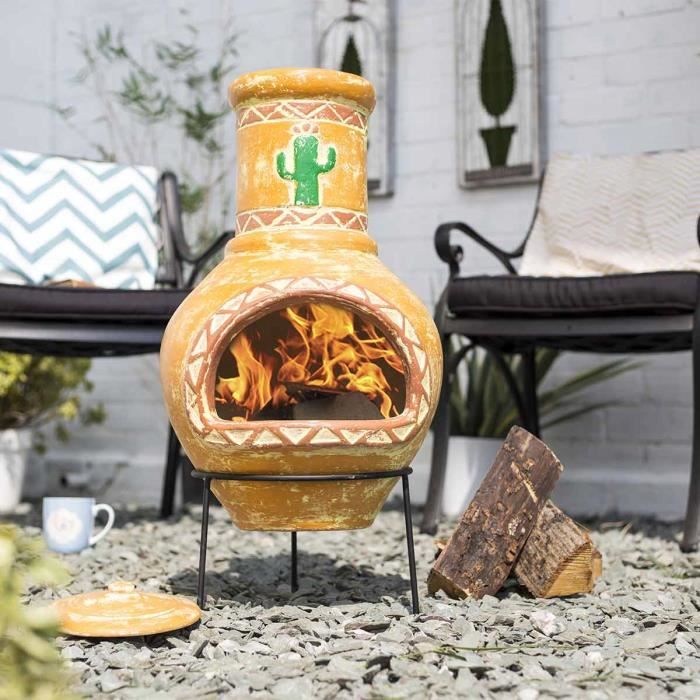 La Hacienda Cercles Cheminée En Argile Avec Grille De Cuisson Petit Format Jaune Et Marron - Style Mexicain