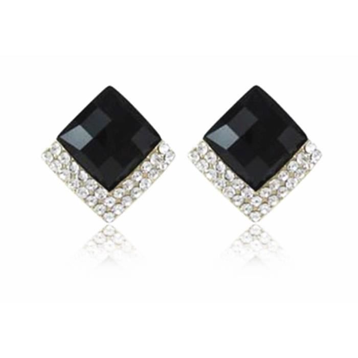 Noir Boucles d’oreilles carrées Strass Noir Boucles d’oreilles carrées Strass