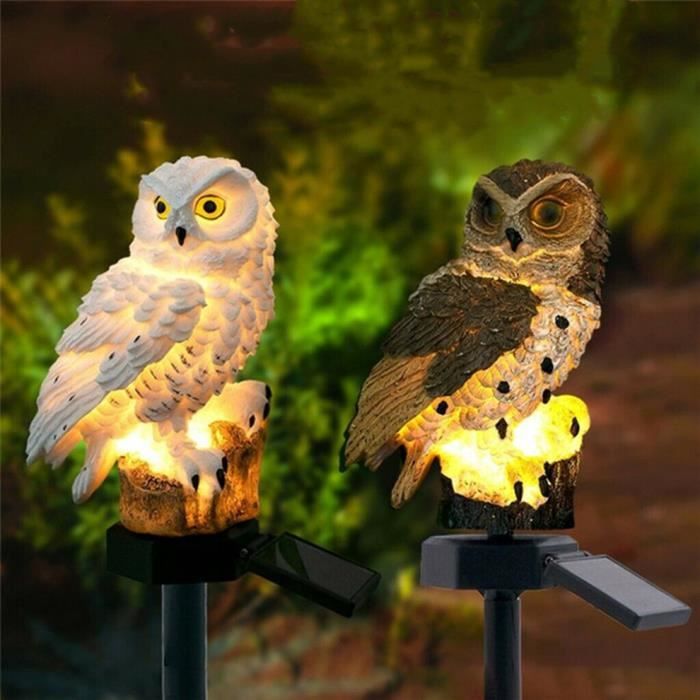 Lampe Solaire Hibou Avec Panneau Solaire à Led Fake Owl Lampes Solaires Imperméables de Jardin, Marron