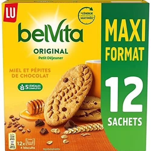 LOT DE 5 - LU - Belvita Miel Et Pepites De Chocolat Biscuits petit déjeuner - boîte de 12 sachets - 650 g
