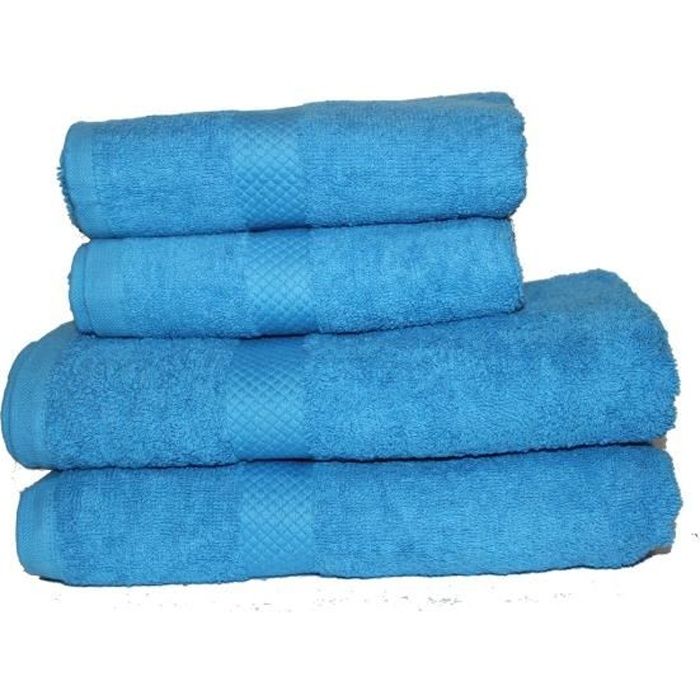 Lot de 3 serviettes de toilettes 50 x 90 cm 100% coton, 500 Gr/m² - Bleu