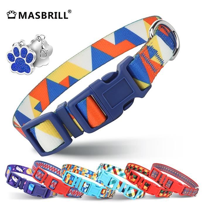 Comparer les prix de Collier pour Chien - MASBRILL - Motif Géométrie - Boucle à dégagement Rapide - Bleu - Taille Grand
