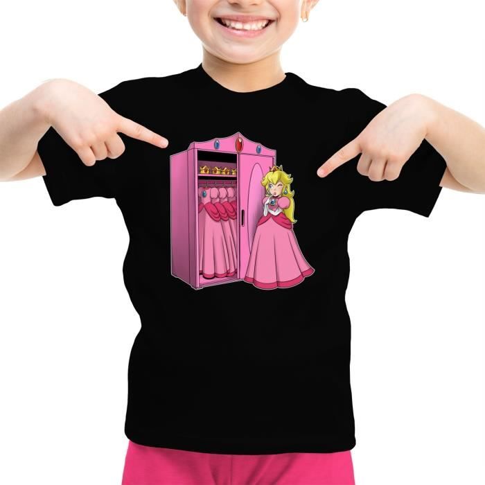 T Shirt Enfant Fille Noir Super Mario Parodique Princesse Peach Une Garde Robe De Princesse Parodie Super Mario Noir Cdiscount Pret A Porter
