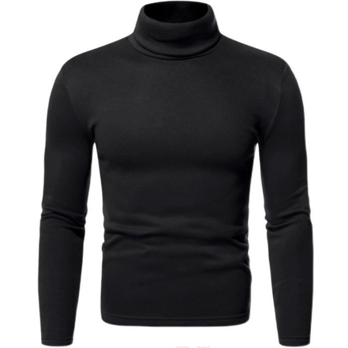 Sous Pull a Col Roule Homme Manches Longues Pullover en Tricot Slim Fit Noir Homme Adulte