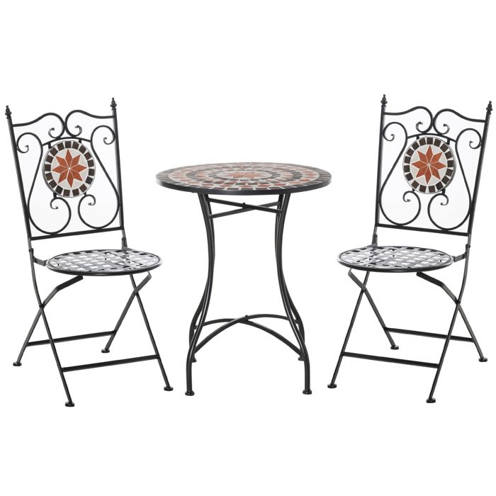 Outsunny - salon de jardin - Métal - 60x60x71cm - Noir