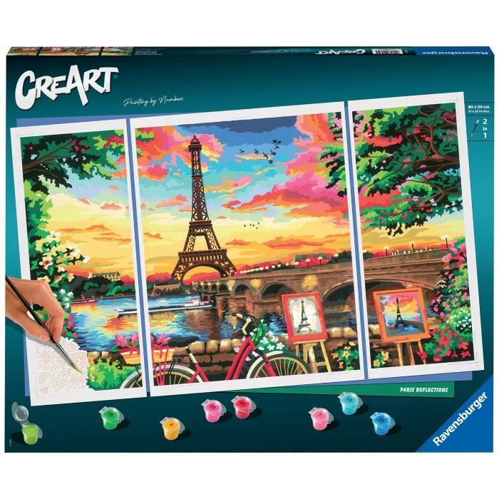 CreArt Paris format triptyque 80x50cm - Peinture par numéros – Dès 12 ans – Ravensburger - 20134
