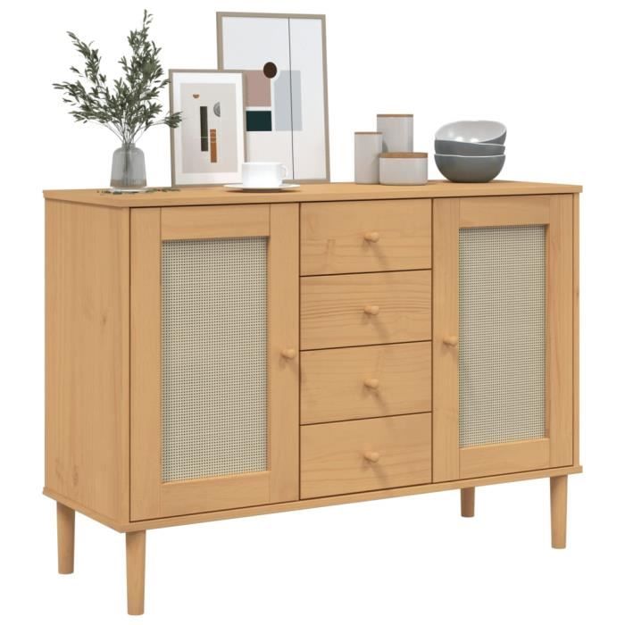 Vidaxl Buffet Senja Aspect Rotin Blanc 112x40x80cm Bois Massif De Pin Vidaxl  Ma 13ca182vida Kufu1  70183951