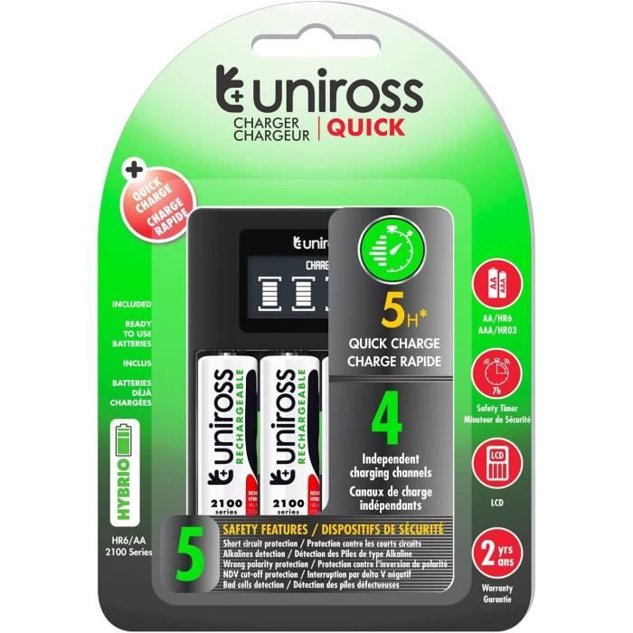 Chargeur rapide AA-HR6 - AAA-HR03 + 4 piles rechargeables AA 1,2 V 2000 ...