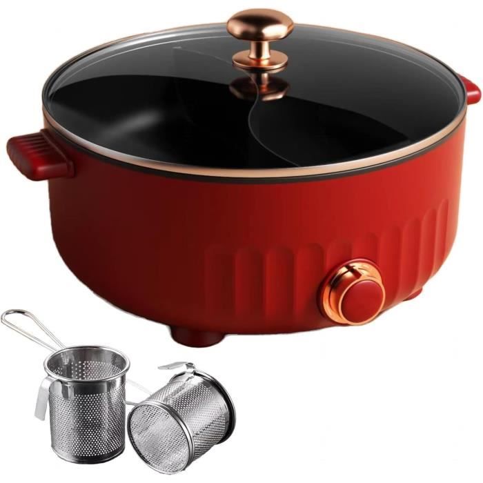 Fondue Chinoise électrique 1600W 5.5L - Double Cuve Séparée, 3 Vitesses, Avec 2 Filets (non étanches)