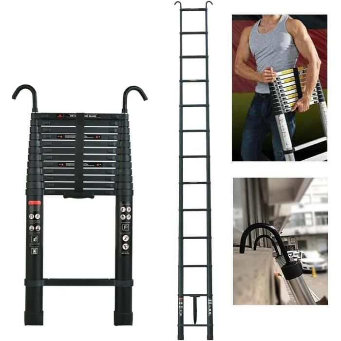 LIWI-4,4M Échelle télescopique en Aluminium avec 2 Crochets Amovibles