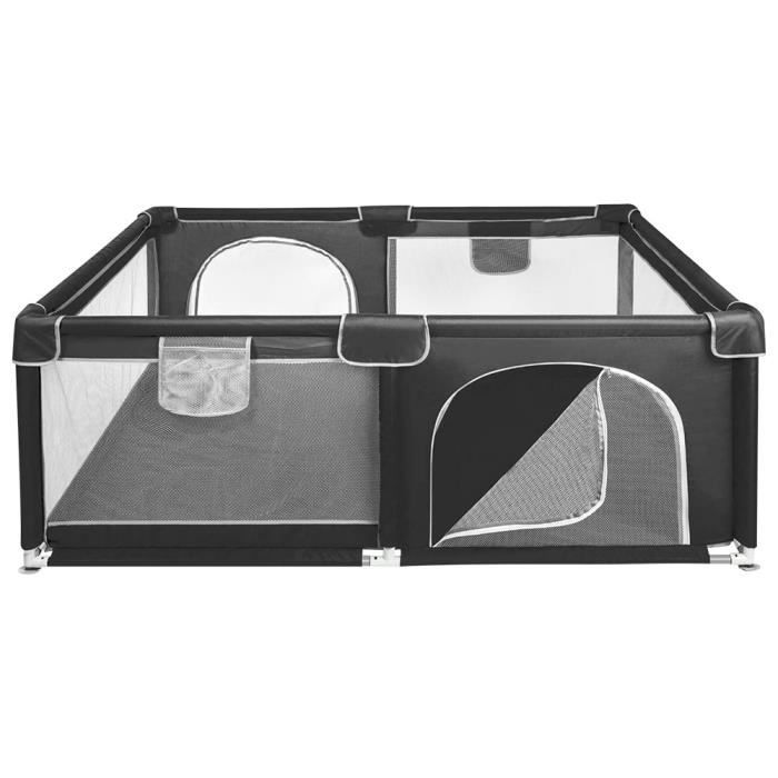Parc Bébé Tissu Oxford 180x120x66 Cm – Modulable, Pliable, Avec 50 Balles, Panier Basket, Ventouses – Gris Foncé