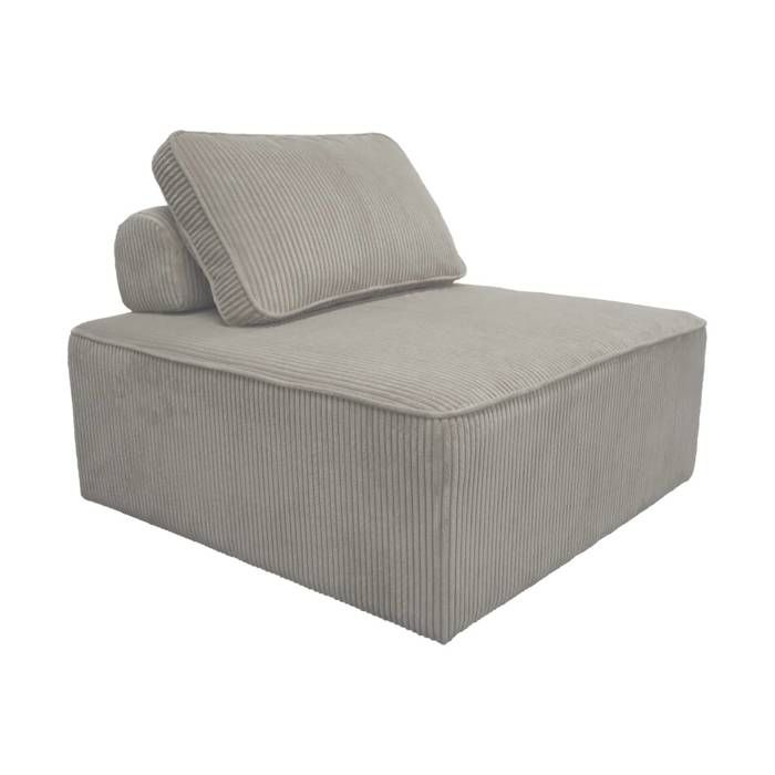 Chauffeuse pour canapé modulable velours côtelé gris clair avec un coussin