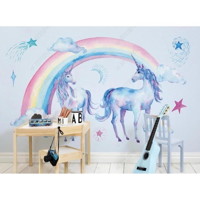 Papier Peint Panoramique Mignon Arc En Ciel Licorne Pégase Papier Peint ...