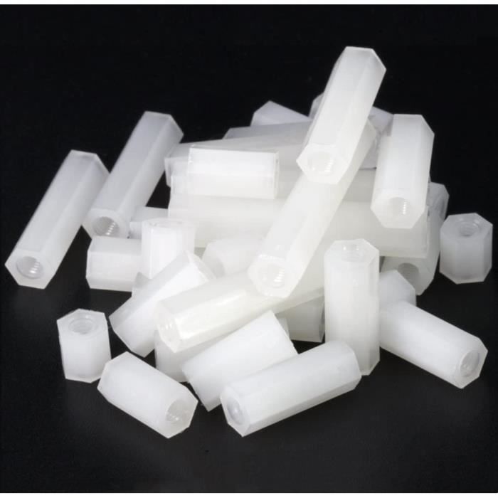 Entretoises Hexagonales Nylon M2 M2.5 M3 M4 - Mâle-femelle - Blanc - Lot Neuf