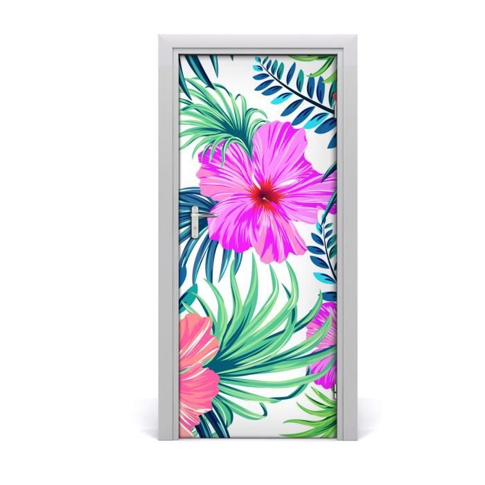 Autocollant De Porte Tulup 75x205 Cm - Motif Fleurs Hawaii - Style Moderne - Neuf - Décoration Adhésive