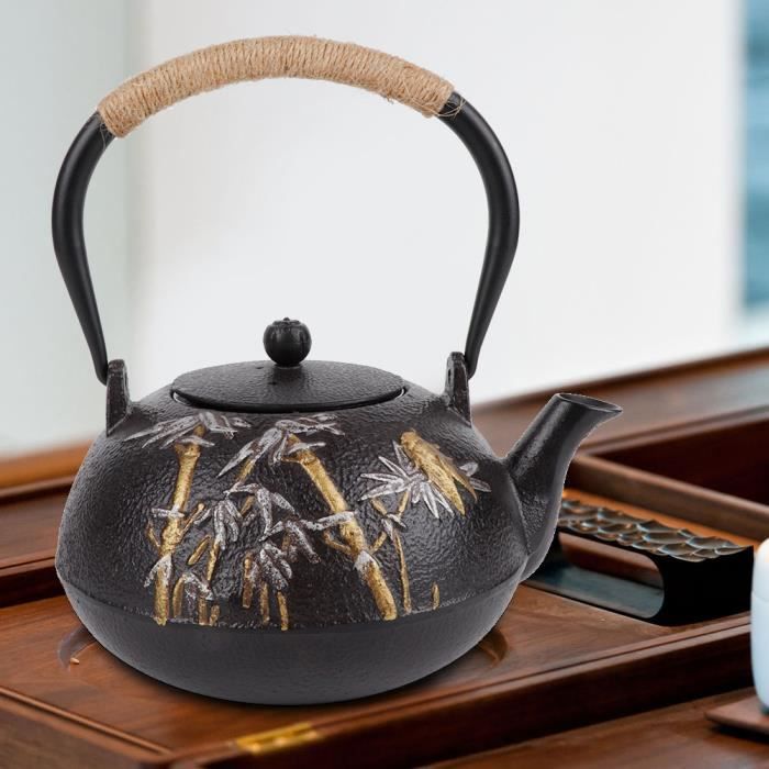 OKJHFD Bouilloire à Thé 900 Ml Style Japonais En Fonte Avec Infuseur Et Motif Pivoine