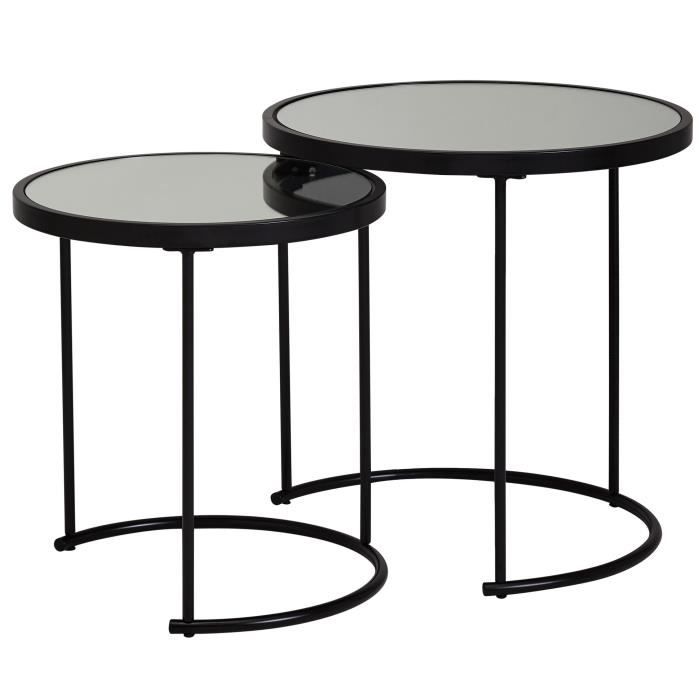table d'appoint ronde wohnling - noir - verre miroir - 2 pièces
