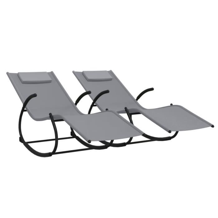 chaises longues à bascule 2 pcs gris acier et textilène hao-0d060401318129
