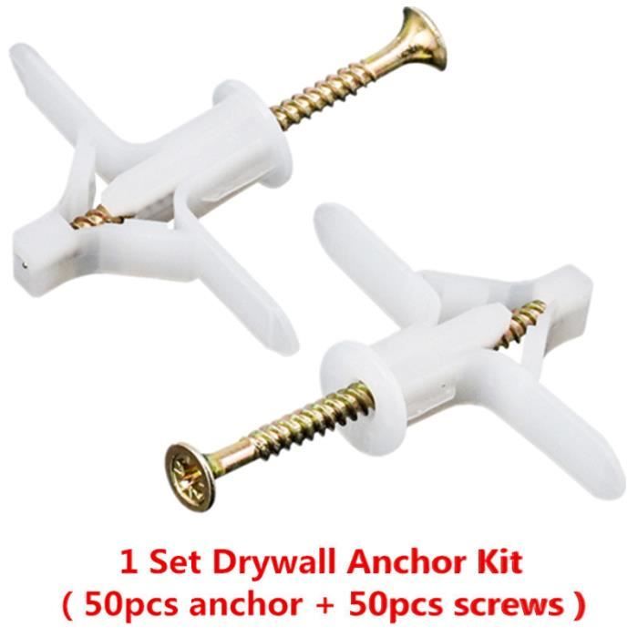 Kit De 124 Ancrages Et Vis Pour Plaques De Plâtre – Support Jusqu'à 80 Livres, Nylon, Blanc
