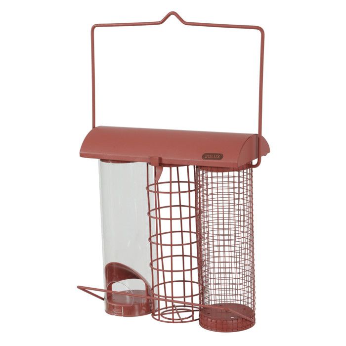 Mangeoire trio rouge terracotta pour oiseaux - zolux