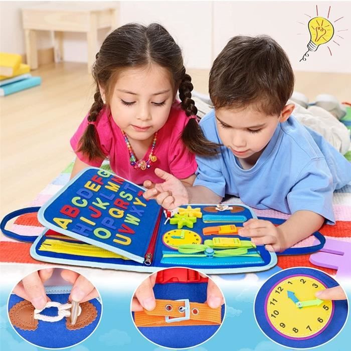 Oderra Busy Board Jouet Educatif pour Apprendre Motricité Fine, Jeux  Planche Portable pour Enfants Tableau Activités Montessori 3 4 ans, Bebe,  bleu