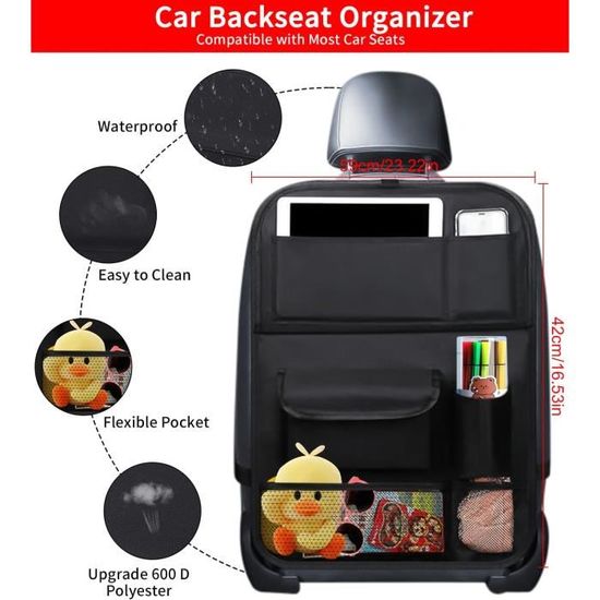 VCANIVR 2 Protège-Sièges Arrière Voiture Enfants – Kick Mats Imperméables Avec Poche Organisateur XXL
