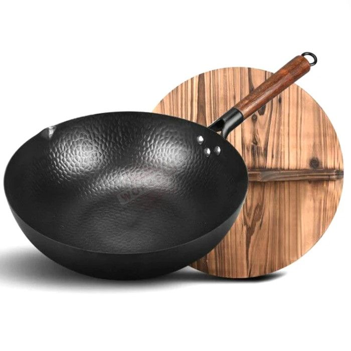 Poêle à Wok en Acier au Carbone avec Couvercle,Édition Heritage,Ensemble de Woks Traditionnels