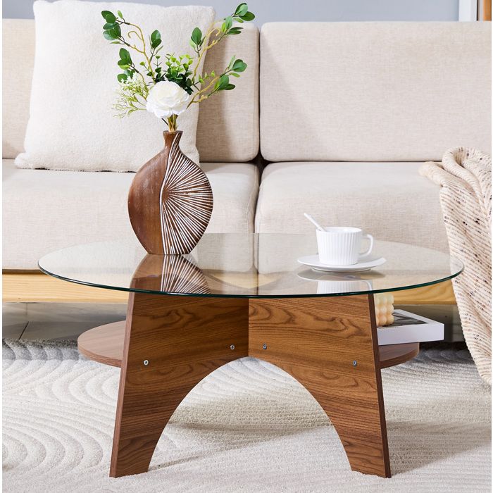 Table Basse Ronde Dw Table Basse Ronde en Verre de Sécurité, Structure Ouverte - BEAUNIV ...
