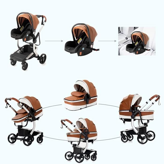 Poussettes Cannes Poussette 3 en 1 Tricycle Baby Walker Poussette Haute  Paysage Poussettes Pliantes Trolley Bébé Landau pour Bébé 0-36 Mois (beige)  : : Bébé et Puériculture