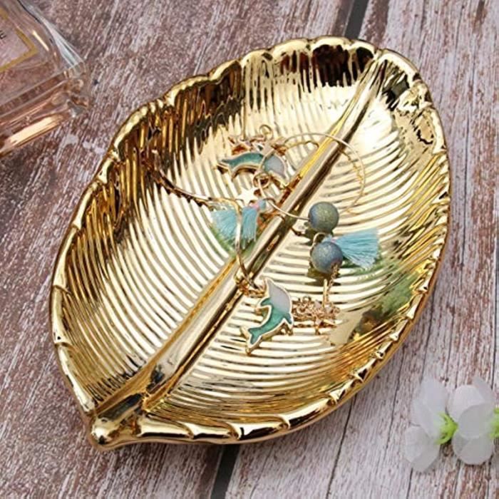 Soulnioi Plateau à Bijoux En Céramique En Forme De Feuille, Plateau Décoratif Pour Bagues, Plateau De Rangement Pour Entrée, Décoration De La Maison, Cadeau De Noël Pour Femme, Feuille Verte