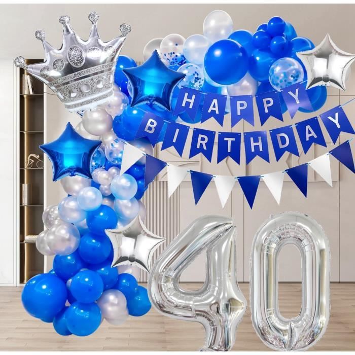 40 Ans Anniversaire Homme,Anniversaire 40 ans Bleu Argent Ballon 40 ans  Bannières de Joyeux,Ballons en Feuille Nappe Cake Top [55] - Cdiscount  Maison