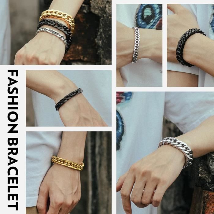 Bracelet Homme Richsteel - Chaîne Gourmette Plaqué Or 18K - Acier Inoxydable 316L - Style Hip-hop - 21cm