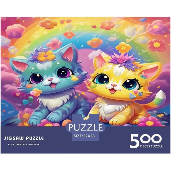 TABLEAU PUZZLE Chat Roux Décor Floral 50x67 cm - Décoration