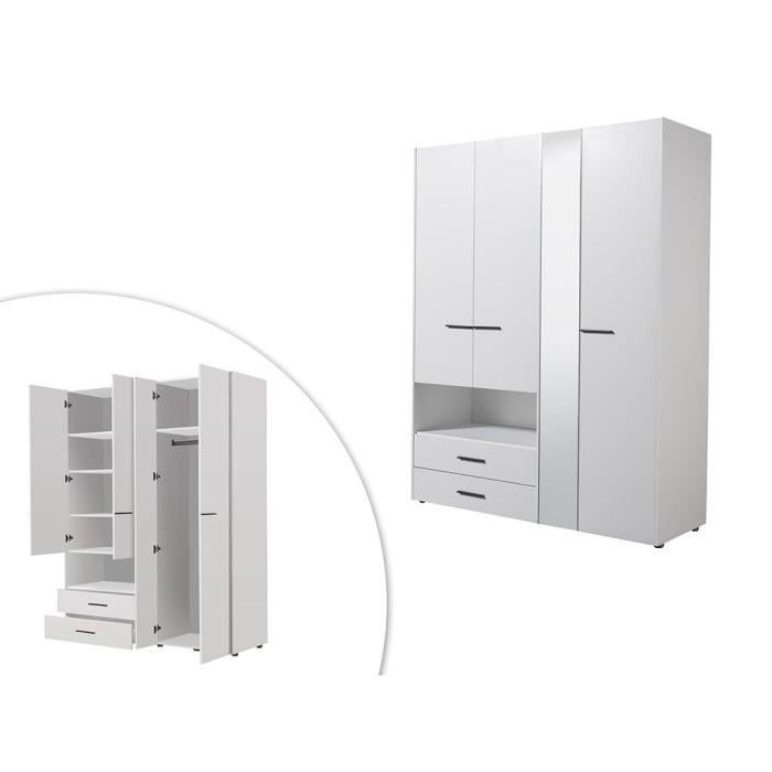 Armoire VENTEUNIQUE THELMA 3 portes 2 tiroirs Avec Miroir
