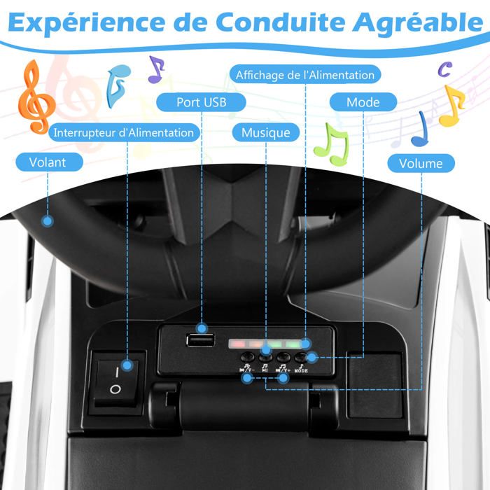 GOPLUS Porteur Lamborghini 3-en-1 (1,5-5 Ans) – Voiture à Pousser/Marcher/Monter – Roues Universelles, USB, Musique – Blanc