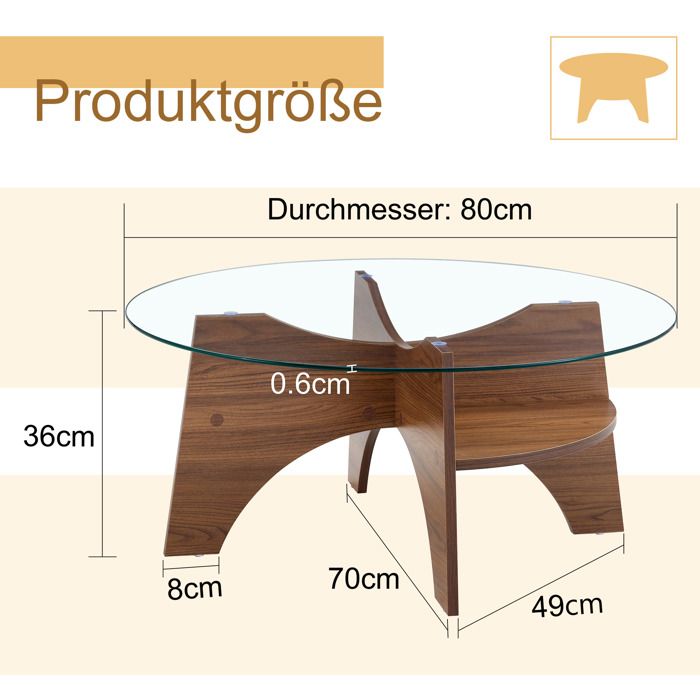 Table Basse Ronde Dw Table Basse Ronde en Verre de Sécurité, Structure Ouverte - BEAUNIV ...