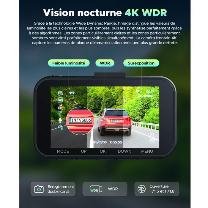 Dusefogo Dashcam Voiture Avant Arriere: 4K+2K 5G WiFi Camera
