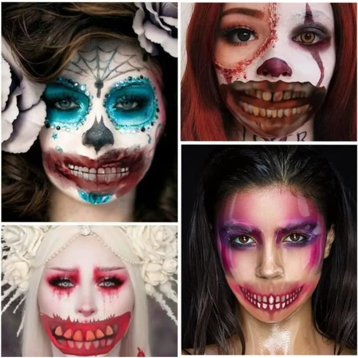 10 Feuilles De Tatouages Temporaires Réalistes Halloween - Cicatrices Zombie Avec Faux Sang - Pour Déguisement Adulte/Enfant