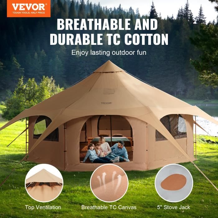 Tente Cloche Coton 5 Mètres – Imperméable 4 Saisons – Avec Trou De Poêle – 4 Personnes